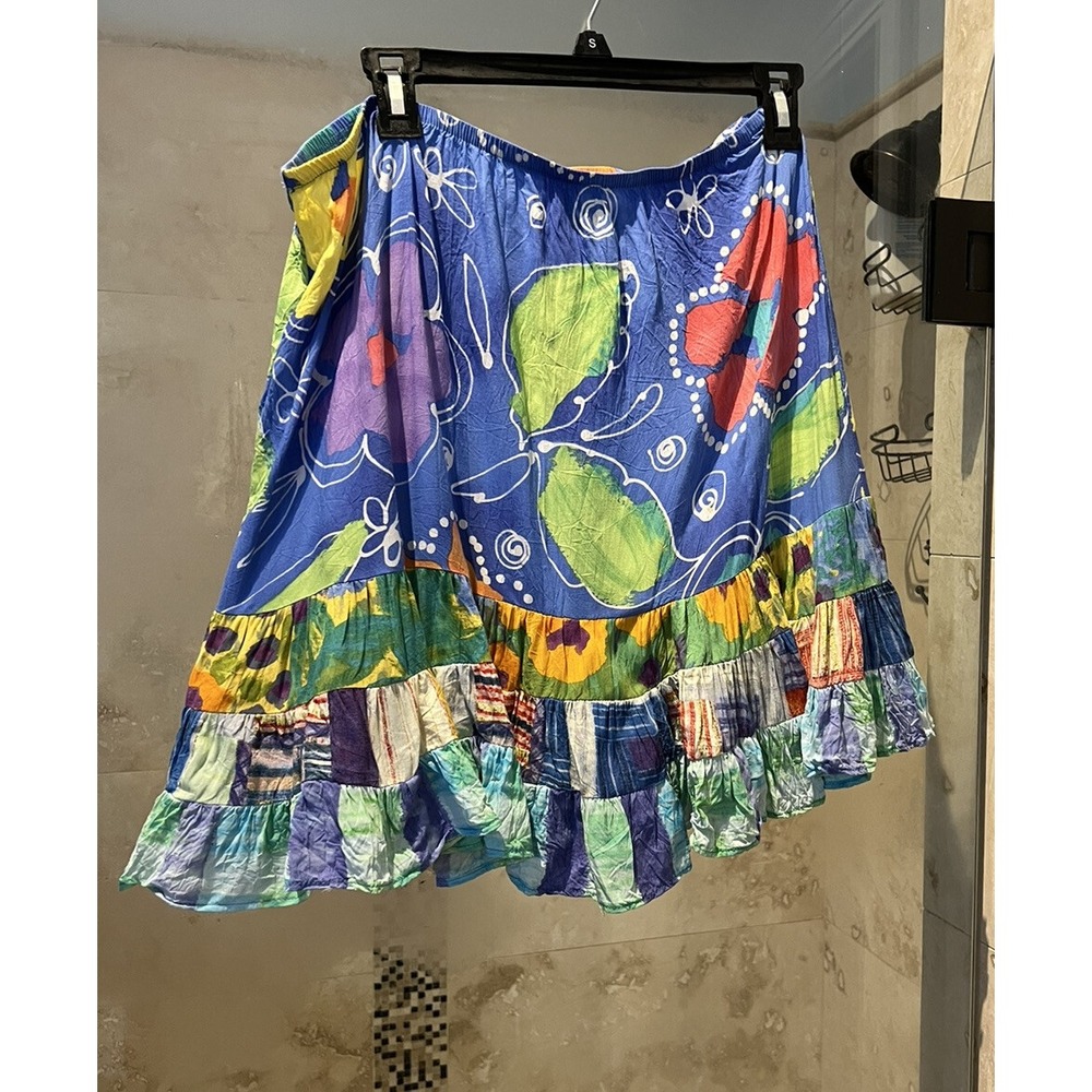 Vintage Jams World Bazaar  Hattie Skirt Womens Ruffle Hem XL Vibrant Colorful